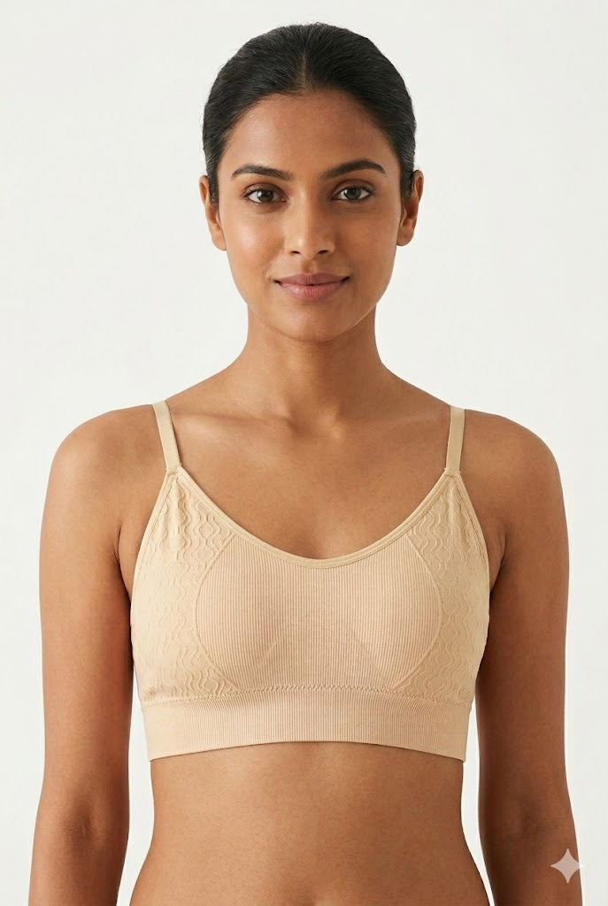 Seamless Padded Bra for Women – Medium Coverage Cotton Blend Bra with Broad Lower Band | Wire-Free Pull-On Comfort Bra - JSF08