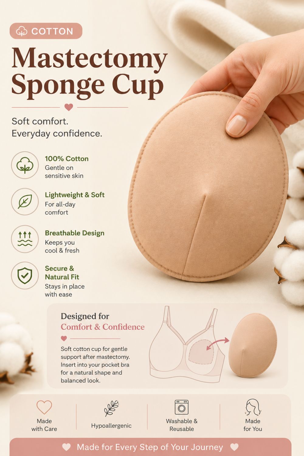Intimacy Mastectomy Sponge Bra Cup | Lightweight Post-Surgery Prosthesis Insert (1 Pc)