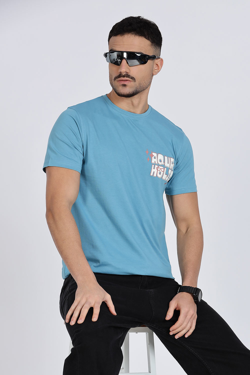Enhance Men’s T Shirt Cotton Crew Neck Casual Graphic Print Short Sleeve Tee - Blue - TG01
