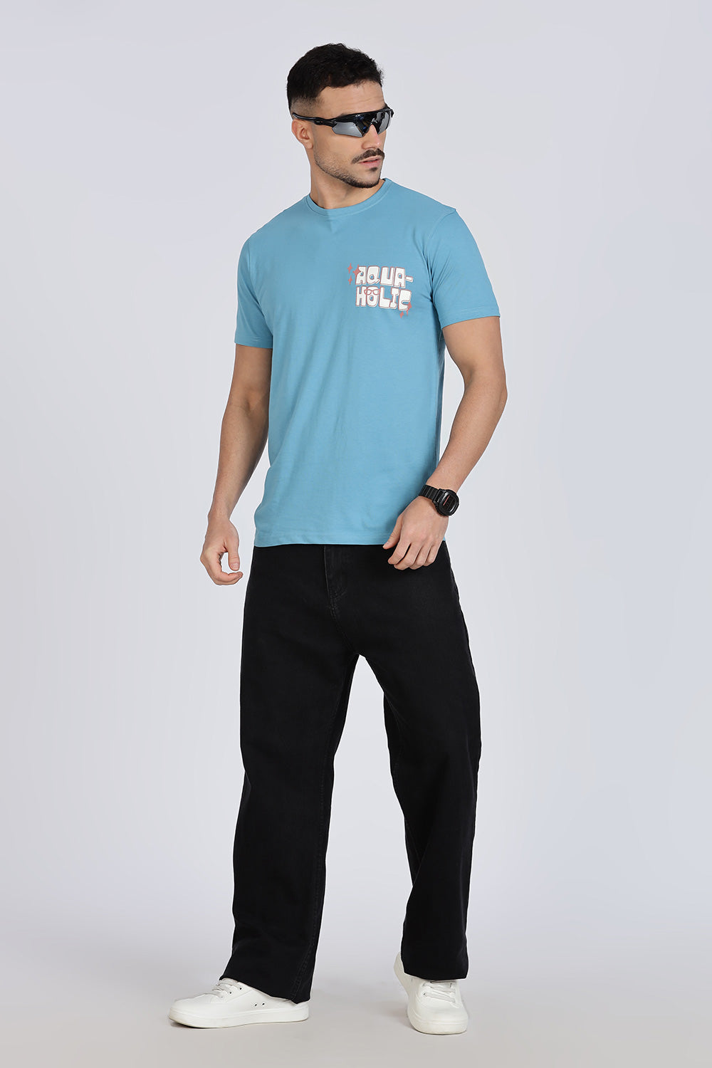 Enhance Men’s T Shirt Cotton Crew Neck Casual Graphic Print Short Sleeve Tee - Blue - TG01