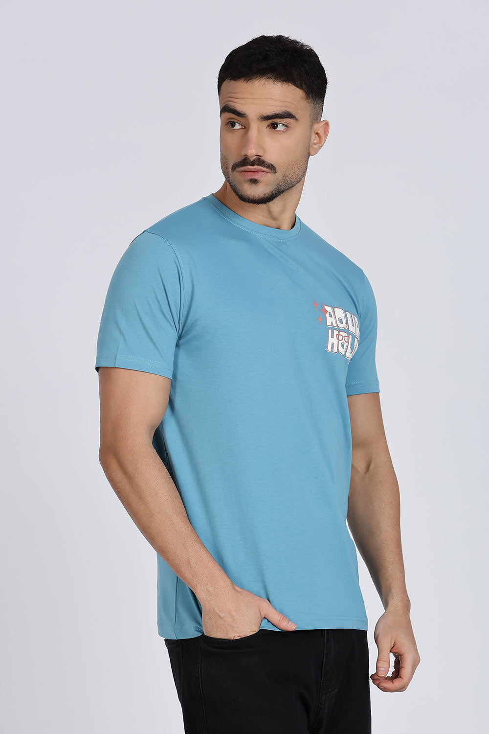 Enhance Men’s T Shirt Cotton Crew Neck Casual Graphic Print Short Sleeve Tee - Blue - TG01