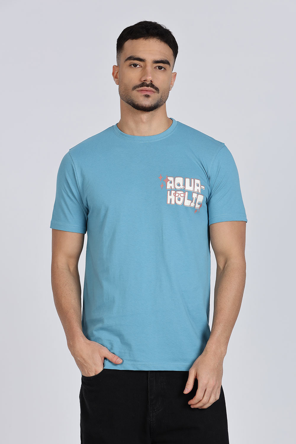 Enhance Men’s T Shirt Cotton Crew Neck Casual Graphic Print Short Sleeve Tee - Blue - TG01