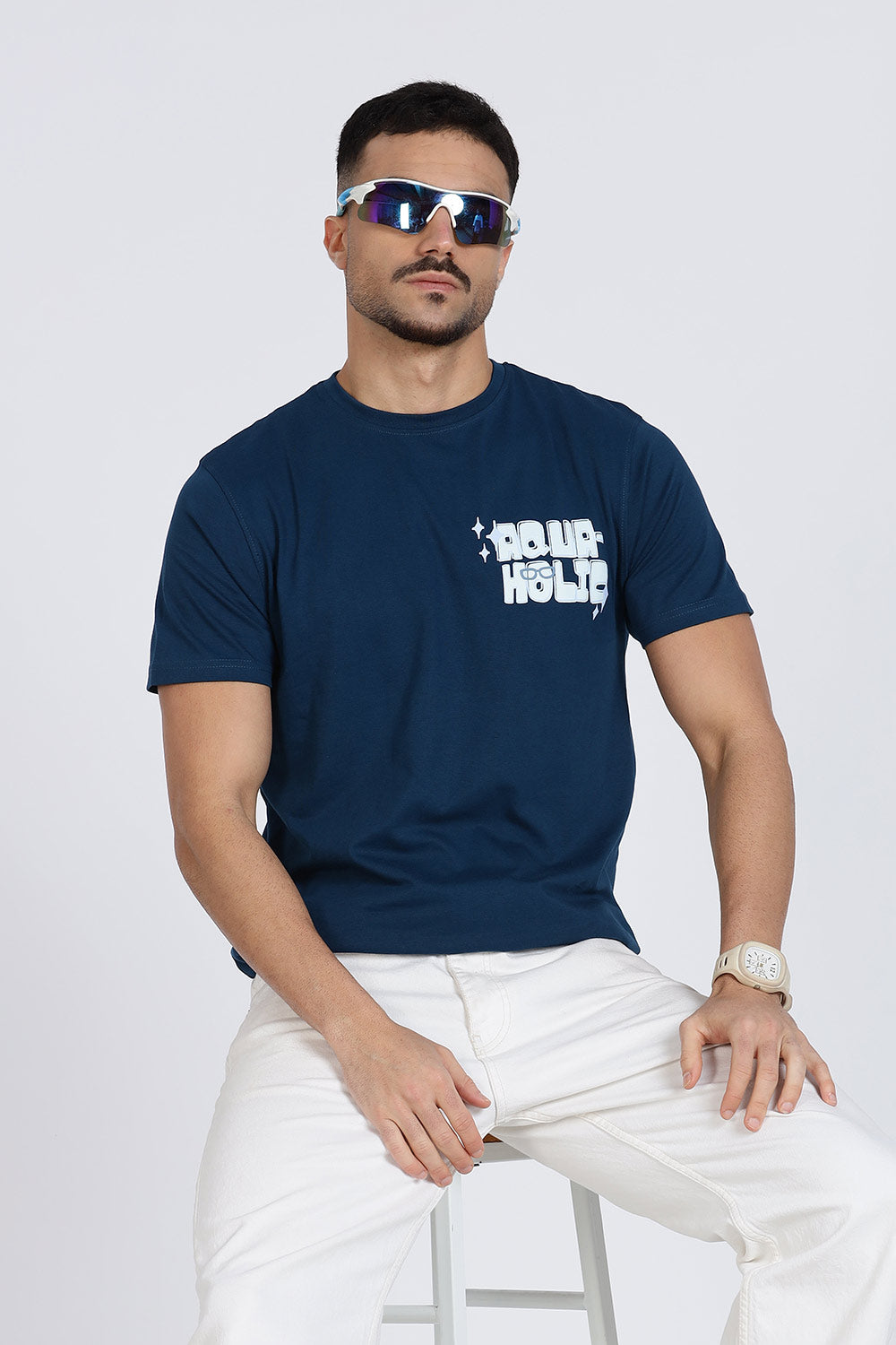 Enhance Men’s T Shirt Cotton Crew Neck Casual Graphic Print Short Sleeve Tee - Navy  - TG01