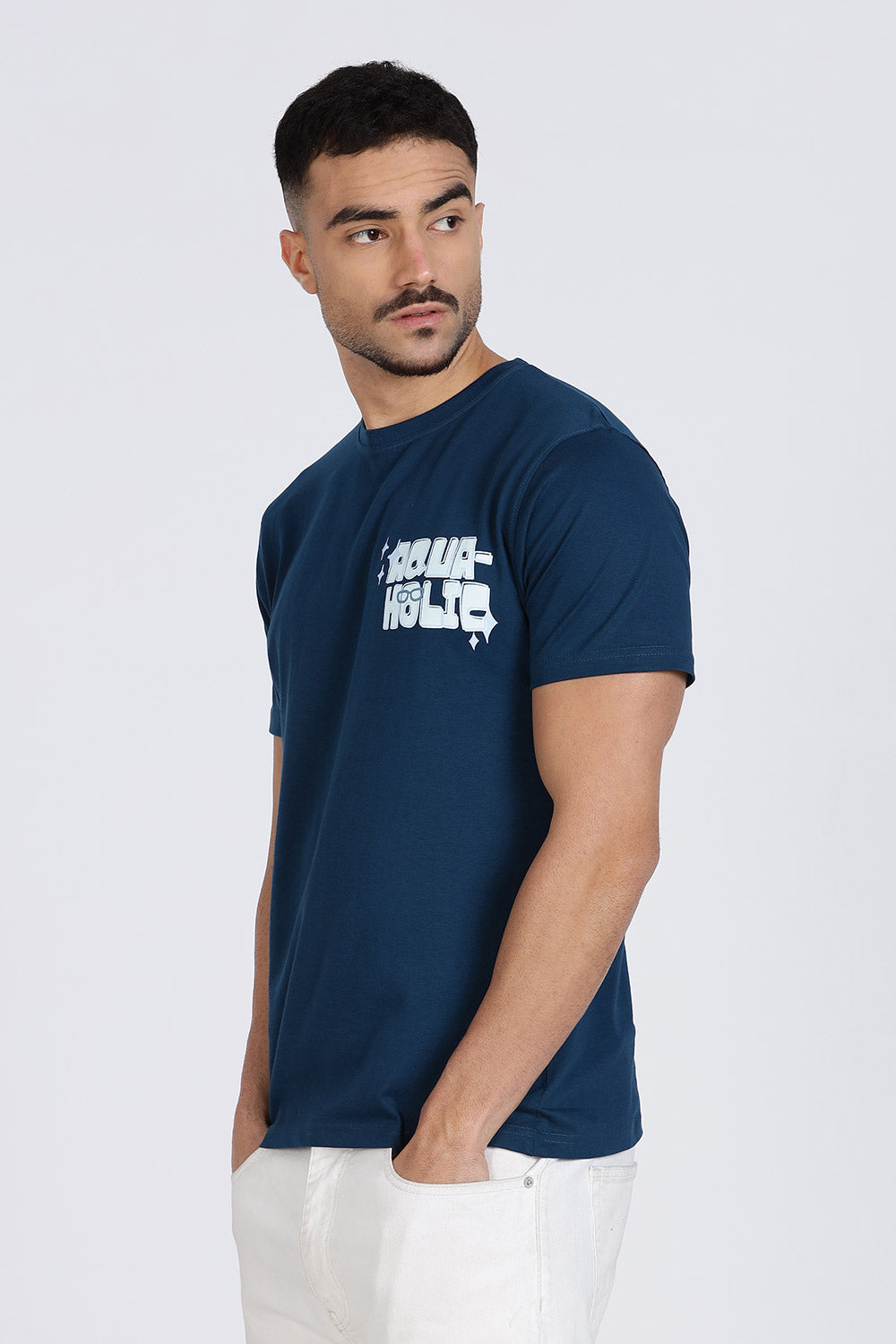Enhance Men’s T Shirt Cotton Crew Neck Casual Graphic Print Short Sleeve Tee - Navy  - TG01