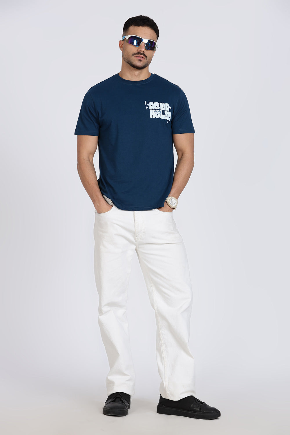 Enhance Men’s T Shirt Cotton Crew Neck Casual Graphic Print Short Sleeve Tee - Navy  - TG01