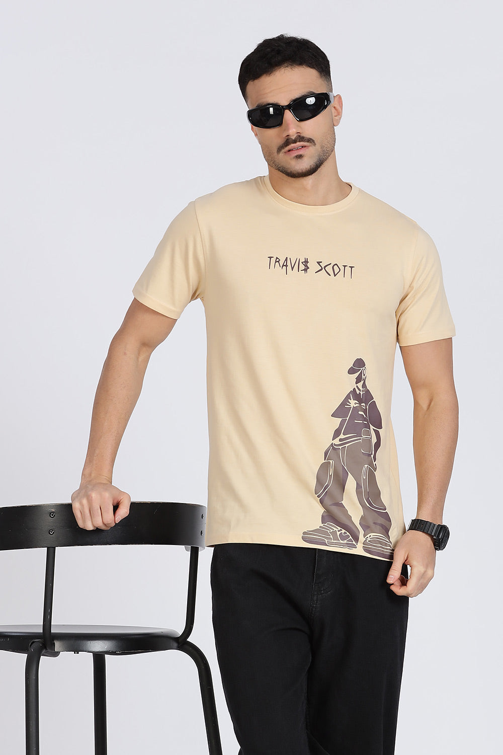 Enhance Men’s T Shirt Cotton Crew Neck Casual Graphic Print Short Sleeve Tee - Beige - TG02