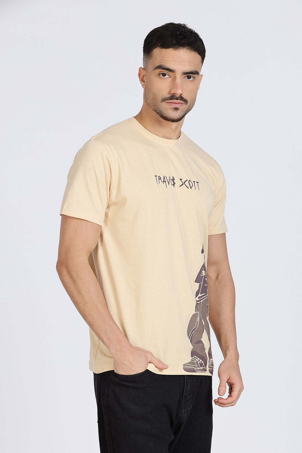 Enhance Men’s T Shirt Cotton Crew Neck Casual Graphic Print Short Sleeve Tee - Beige - TG02