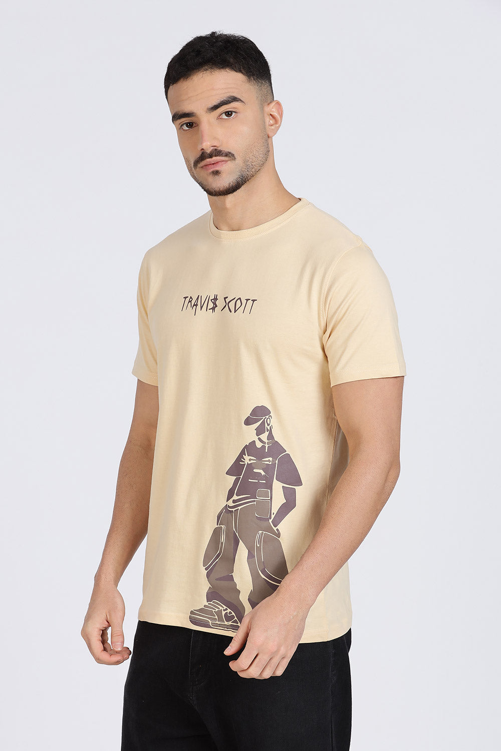 Enhance Men’s T Shirt Cotton Crew Neck Casual Graphic Print Short Sleeve Tee - Beige - TG02