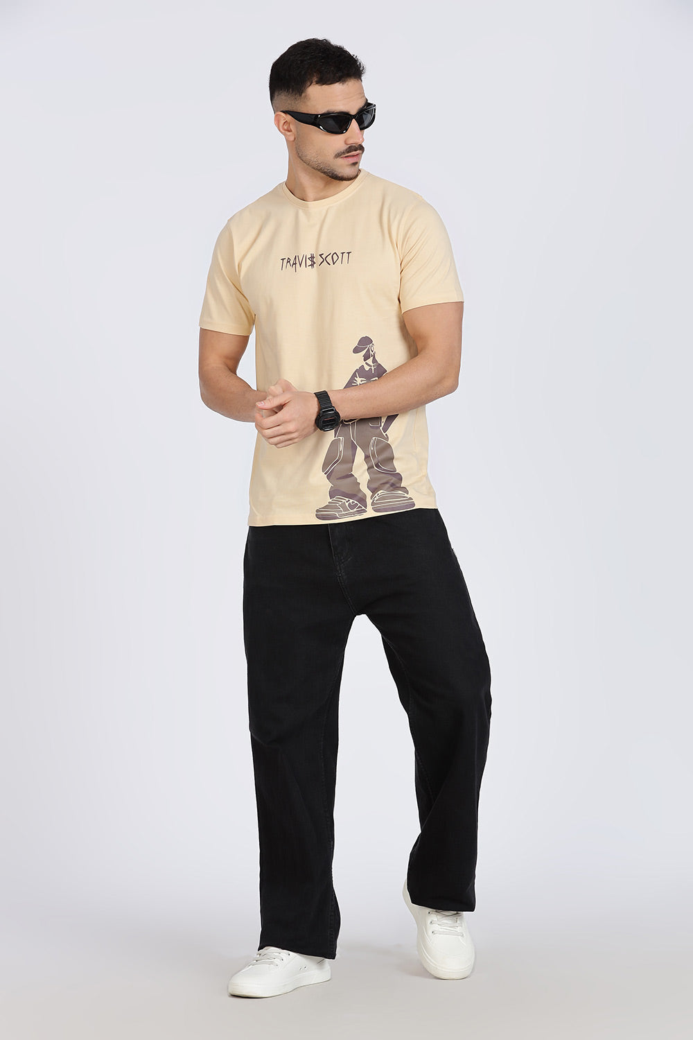 Enhance Men’s T Shirt Cotton Crew Neck Casual Graphic Print Short Sleeve Tee - Beige - TG02