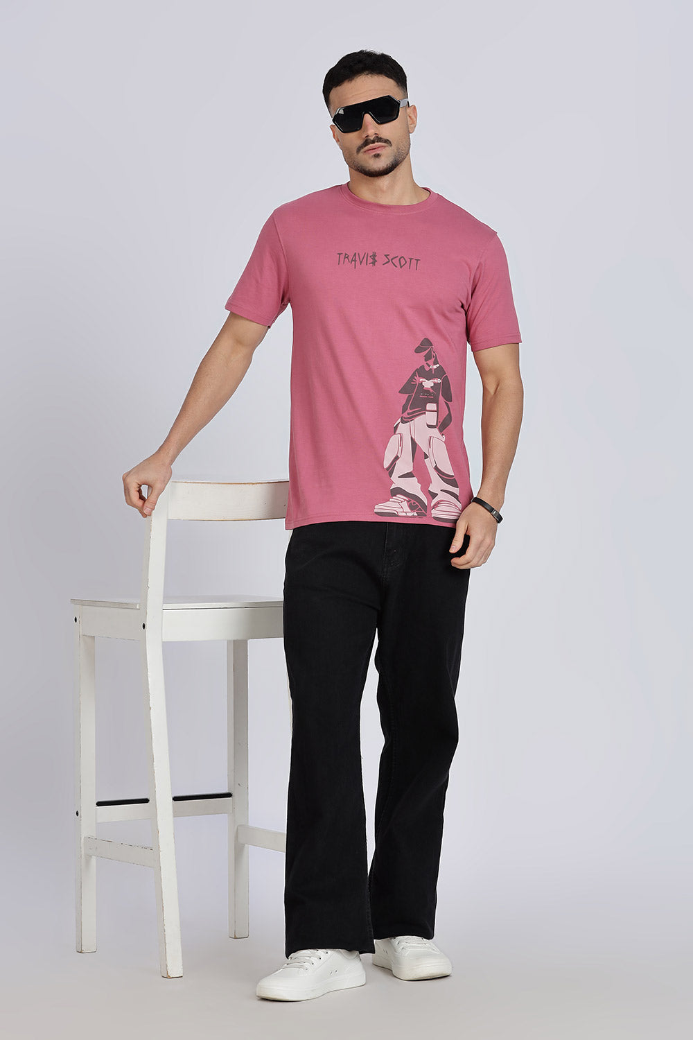 Enhance Men’s T Shirt Cotton Crew Neck Casual Graphic Print Short Sleeve Tee - Dark Pink - TG02