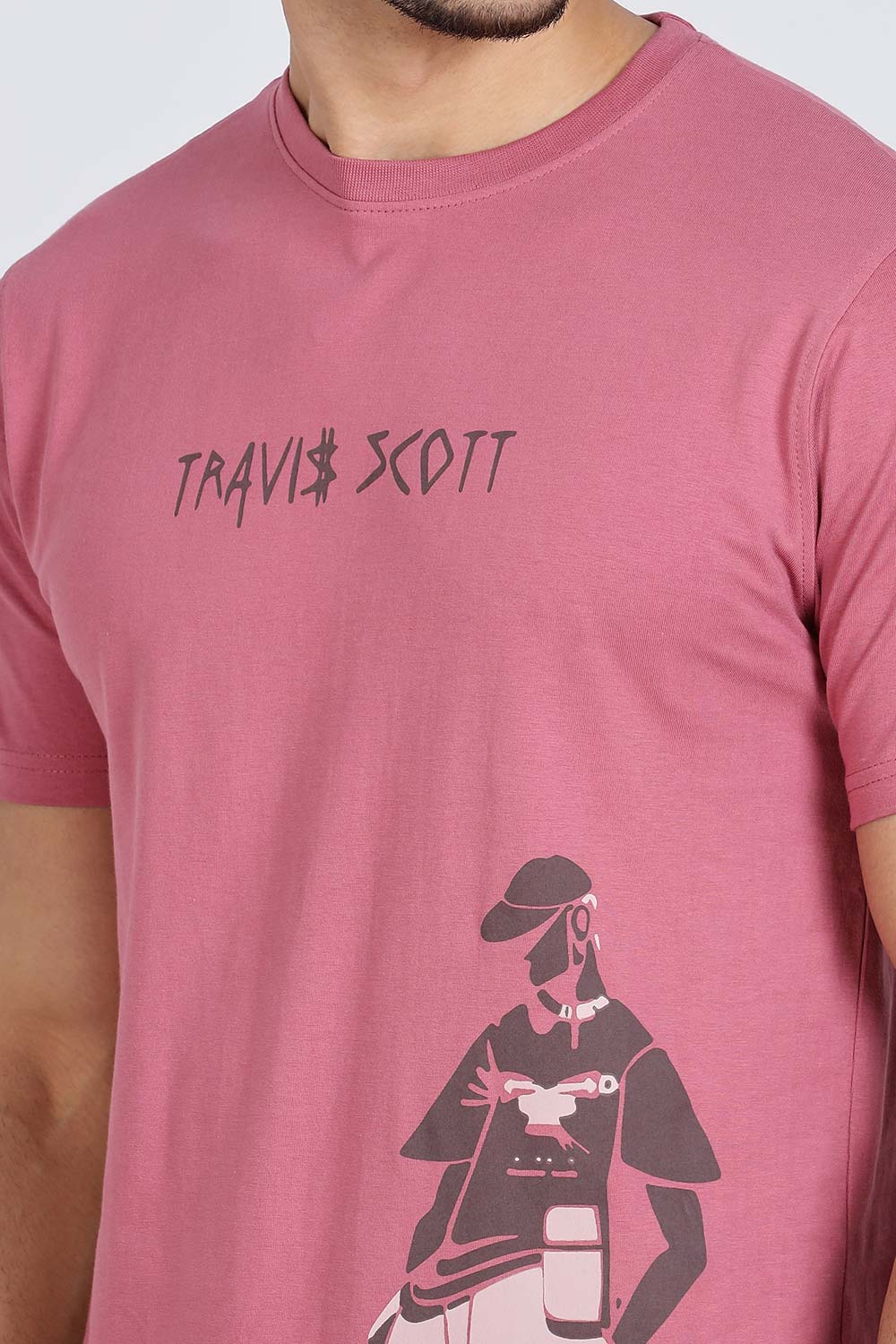 Enhance Men’s T Shirt Cotton Crew Neck Casual Graphic Print Short Sleeve Tee - Dark Pink - TG02