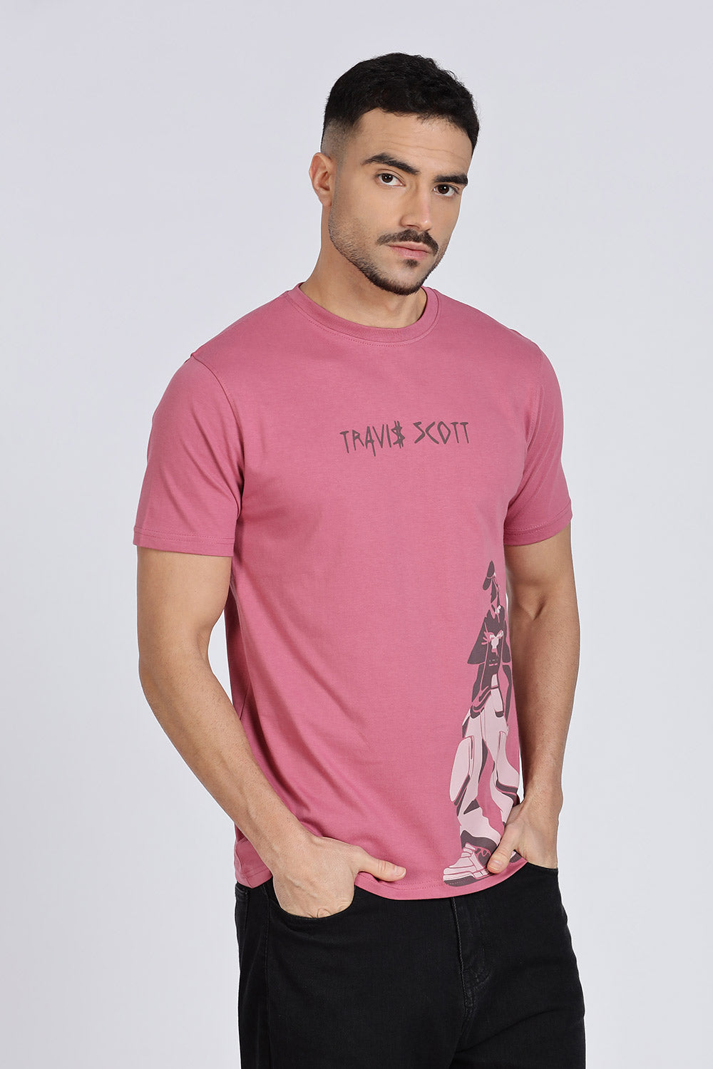 Enhance Men’s T Shirt Cotton Crew Neck Casual Graphic Print Short Sleeve Tee - Dark Pink - TG02