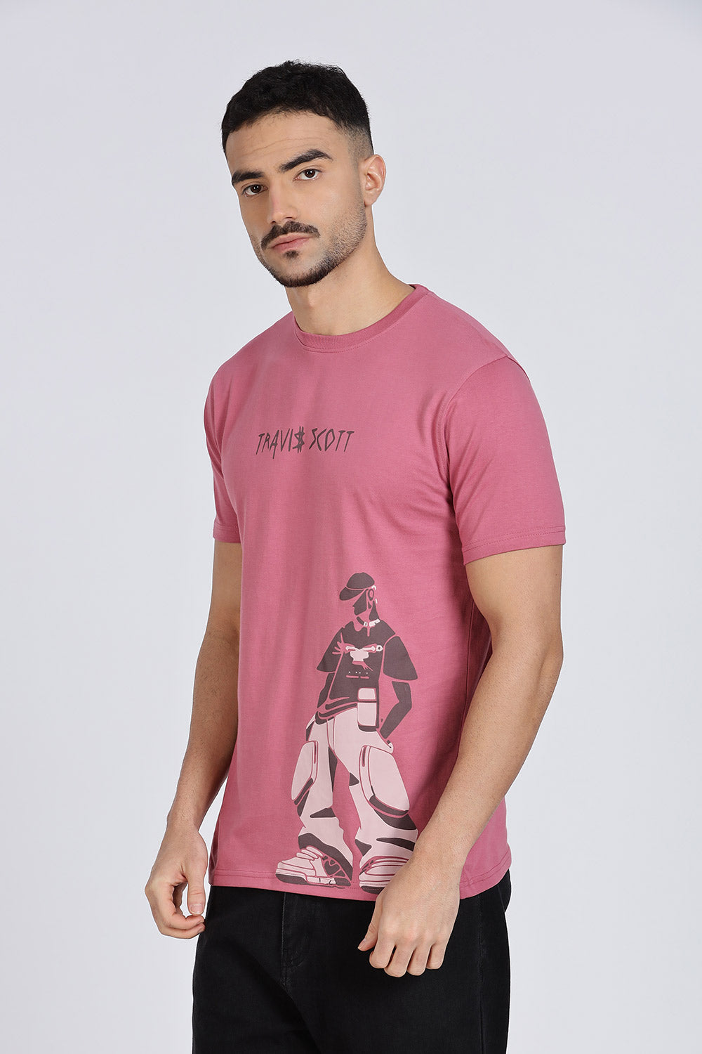Enhance Men’s T Shirt Cotton Crew Neck Casual Graphic Print Short Sleeve Tee - Dark Pink - TG02