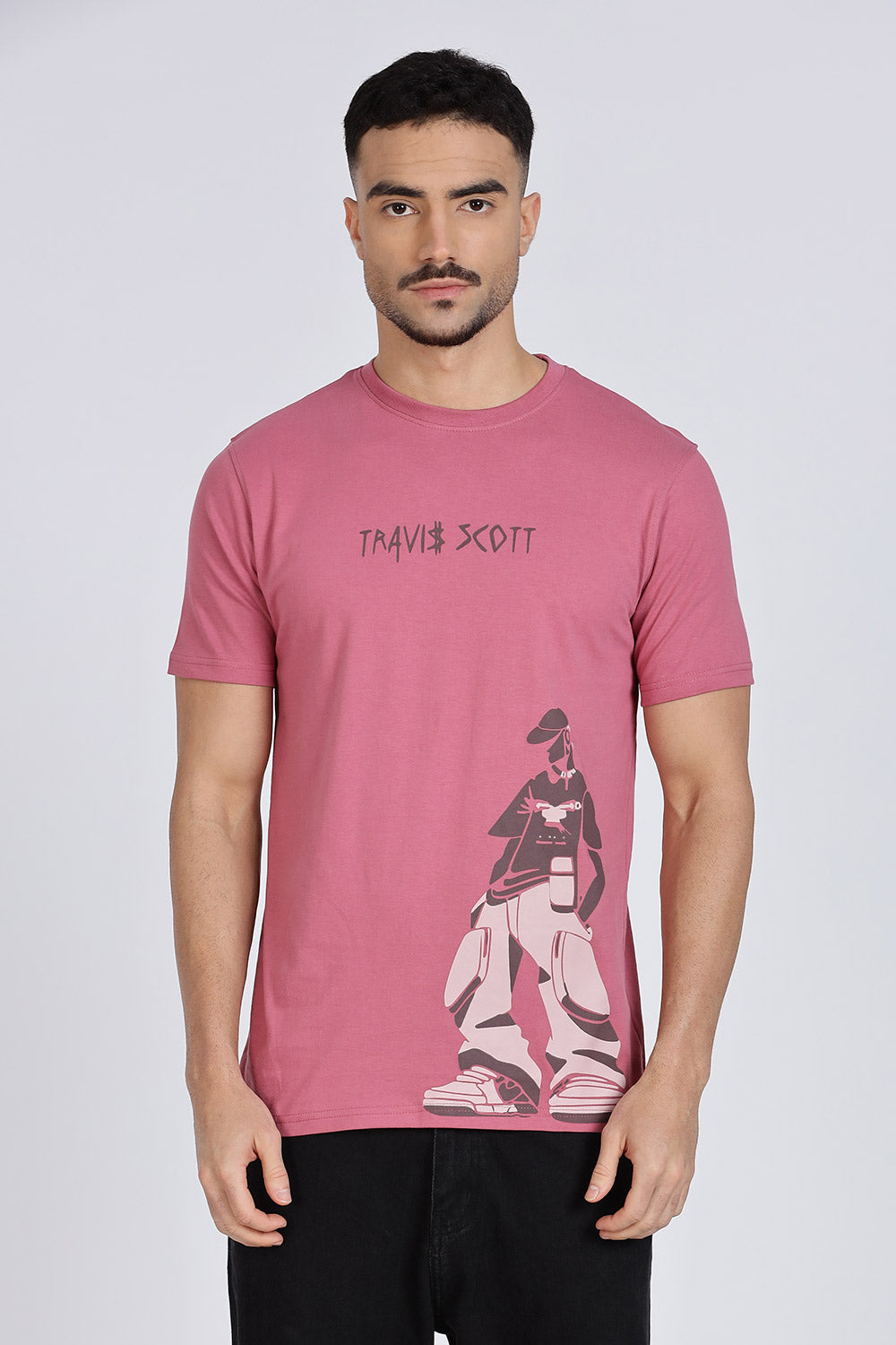 Enhance Men’s T Shirt Cotton Crew Neck Casual Graphic Print Short Sleeve Tee - Dark Pink - TG02