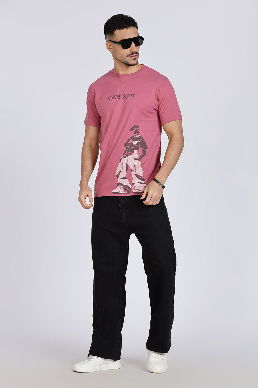 Enhance Men’s T Shirt Cotton Crew Neck Casual Graphic Print Short Sleeve Tee - Dark Pink - TG02