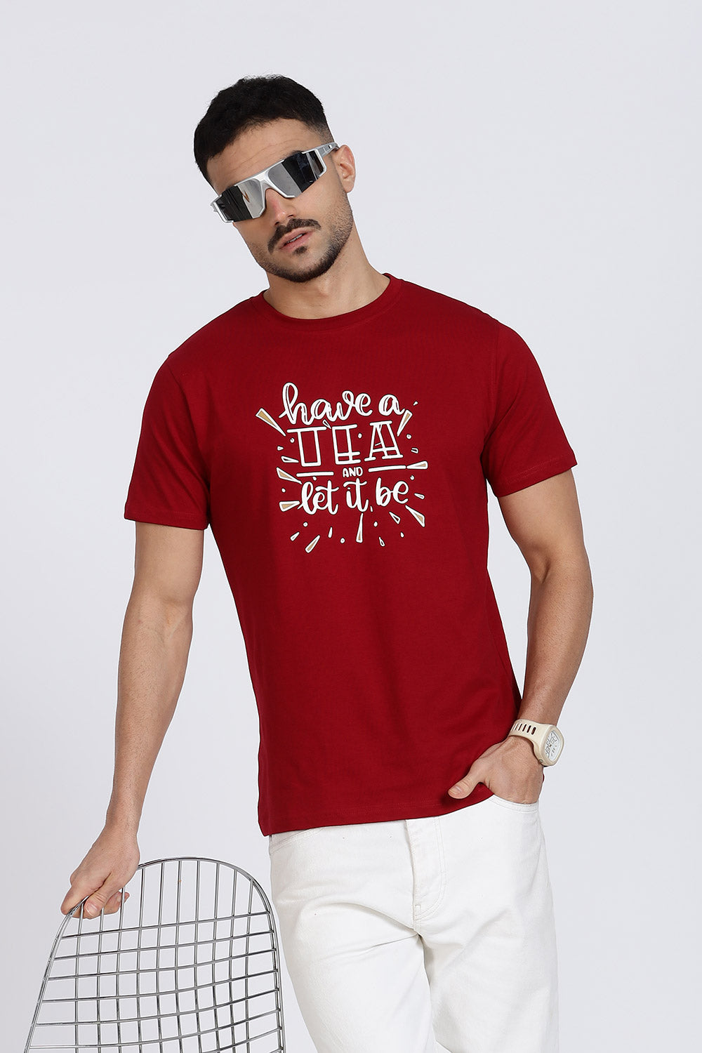 Enhance Men’s T Shirt Cotton Casual Crew Neck Printed Graphic Short Sleeve Tee - Maroon - TG03