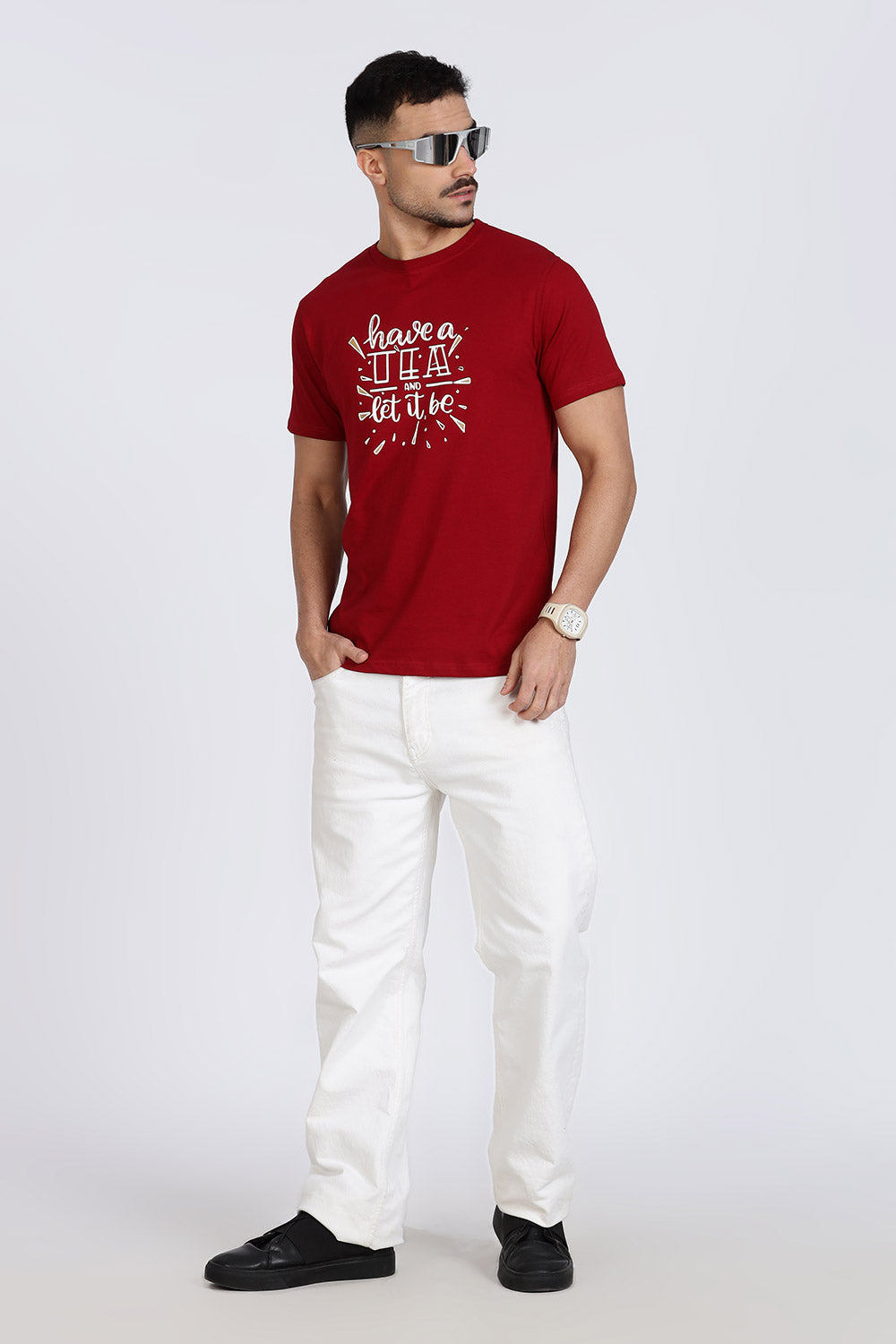 Enhance Men’s T Shirt Cotton Casual Crew Neck Printed Graphic Short Sleeve Tee - Maroon - TG03
