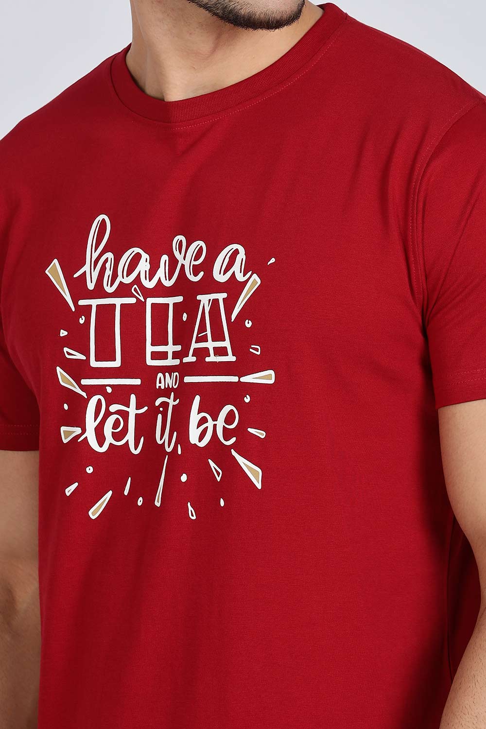 Enhance Men’s T Shirt Cotton Casual Crew Neck Printed Graphic Short Sleeve Tee - Maroon - TG03
