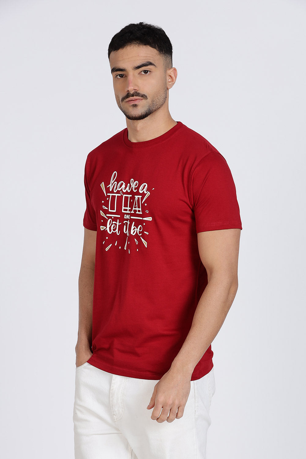 Enhance Men’s T Shirt Cotton Casual Crew Neck Printed Graphic Short Sleeve Tee - Maroon - TG03