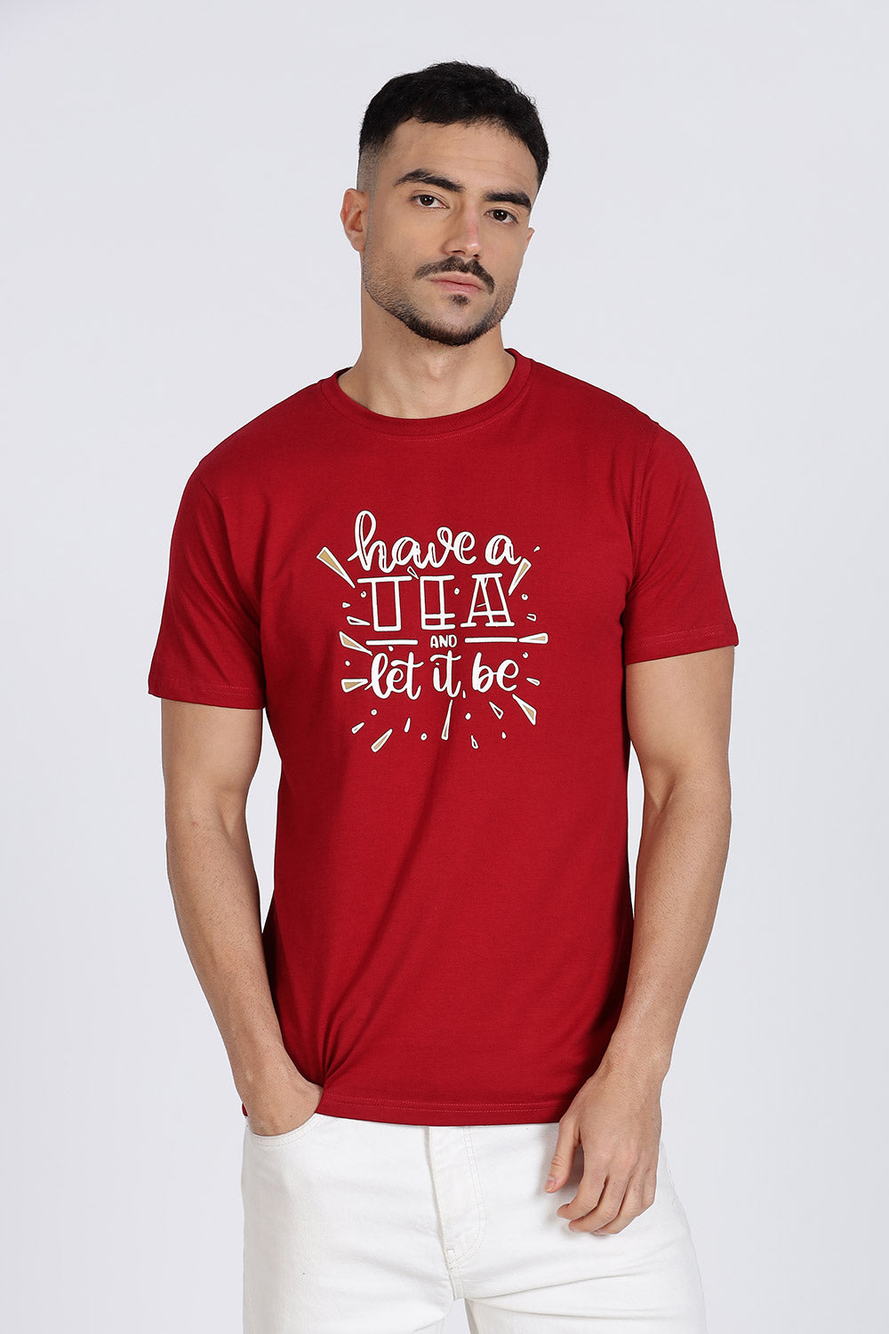 Enhance Men’s T Shirt Cotton Casual Crew Neck Printed Graphic Short Sleeve Tee - Maroon - TG03