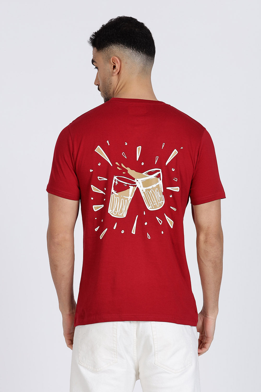 Enhance Men’s T Shirt Cotton Casual Crew Neck Printed Graphic Short Sleeve Tee - Maroon - TG03