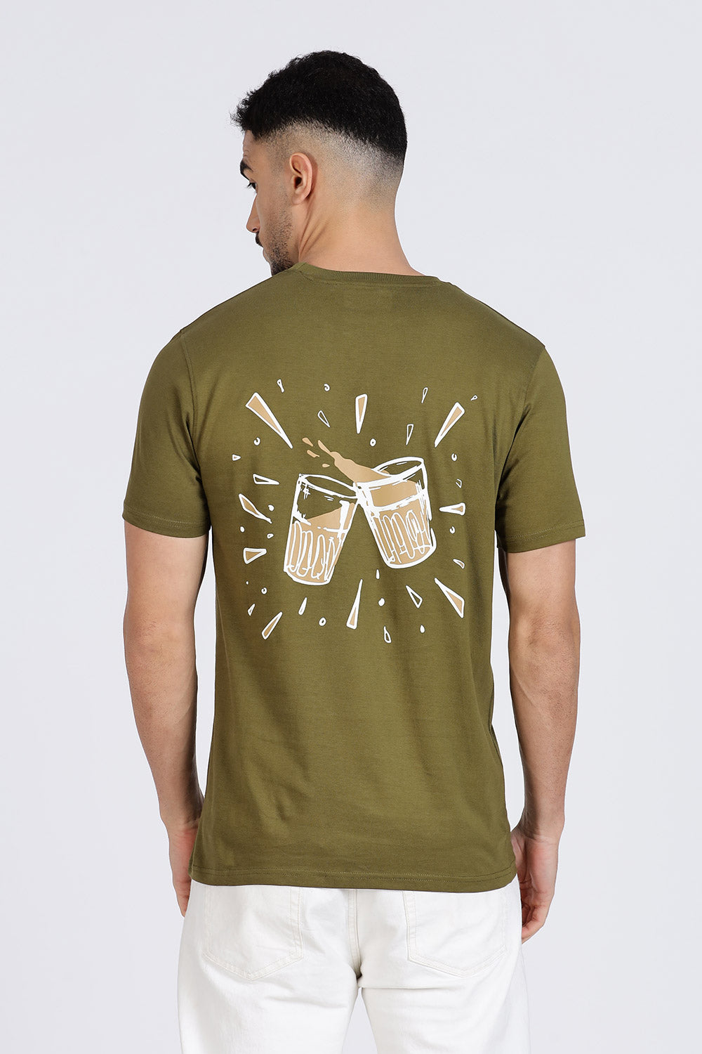 Enhance Men’s T Shirt Cotton Casual Crew Neck Printed Graphic Short Sleeve Tee - Olive - TG03