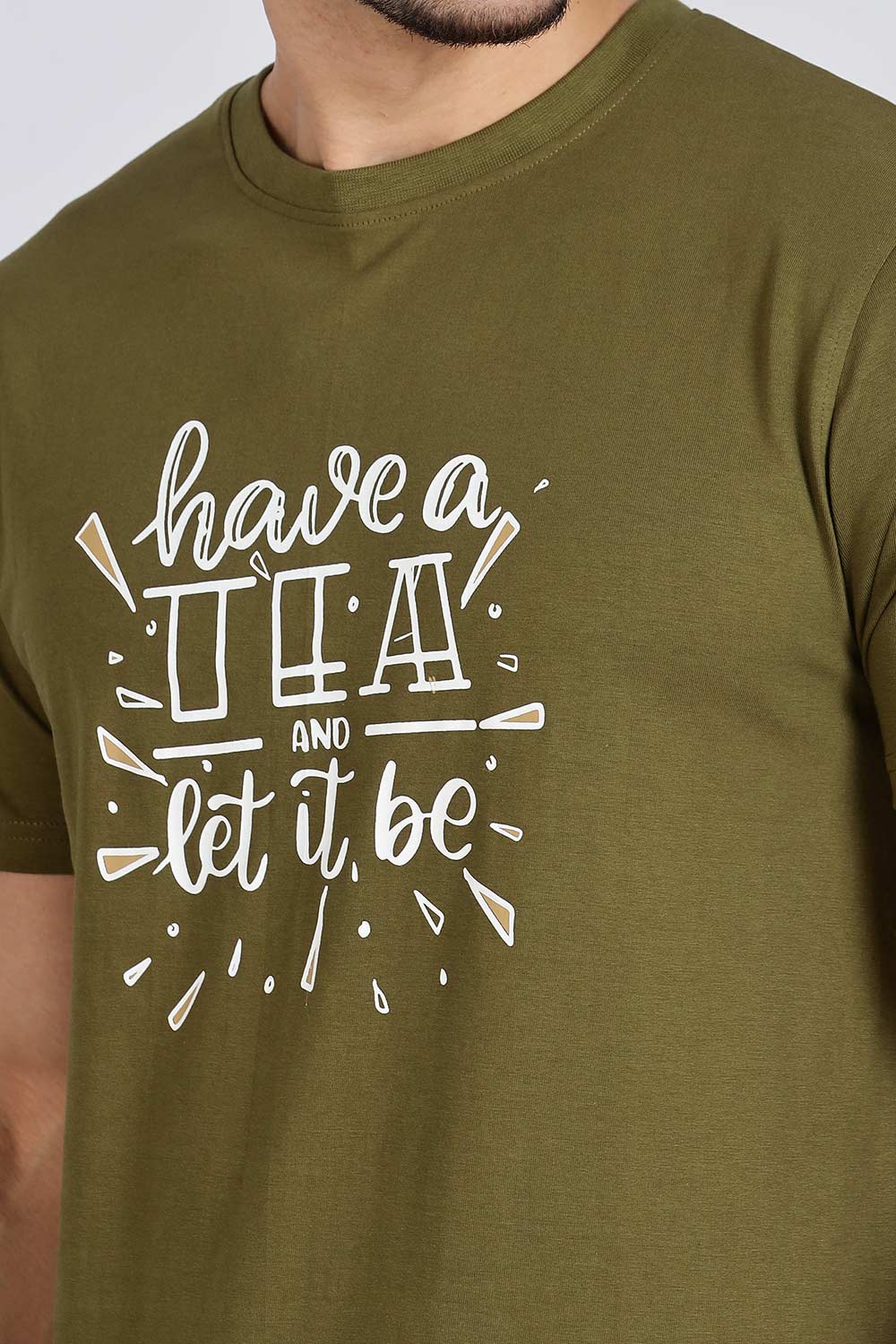 Enhance Men’s T Shirt Cotton Casual Crew Neck Printed Graphic Short Sleeve Tee - Olive - TG03