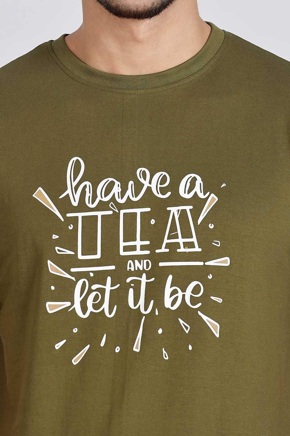 Enhance Men’s T Shirt Cotton Casual Crew Neck Printed Graphic Short Sleeve Tee - Olive - TG03