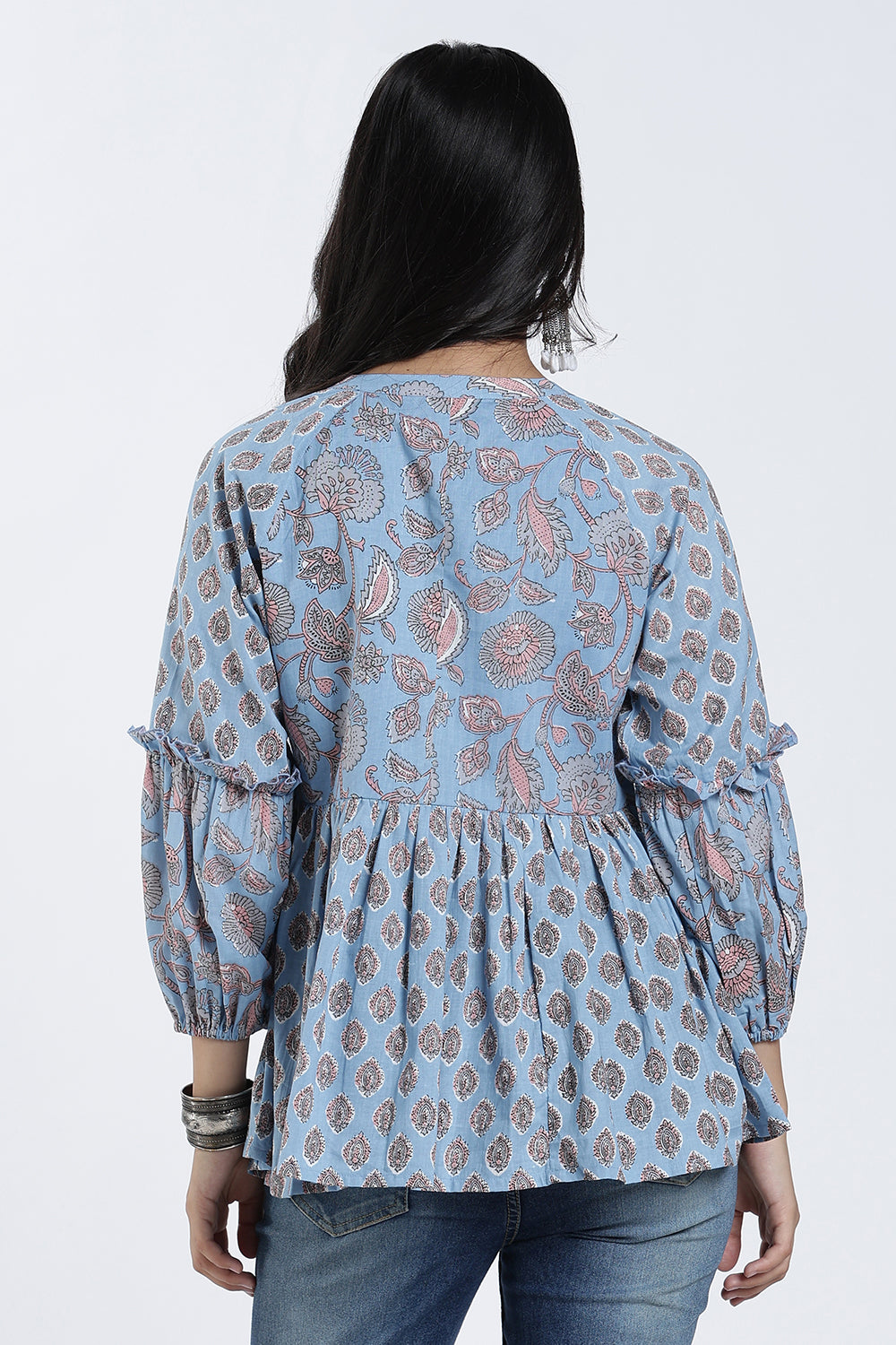 Mythri Women’s Cotton Flared Top – Paisley Print Casual Top with Bishop Sleeves & Tie-Up Neck | Stylish Everyday Wear Top for Women - TO35