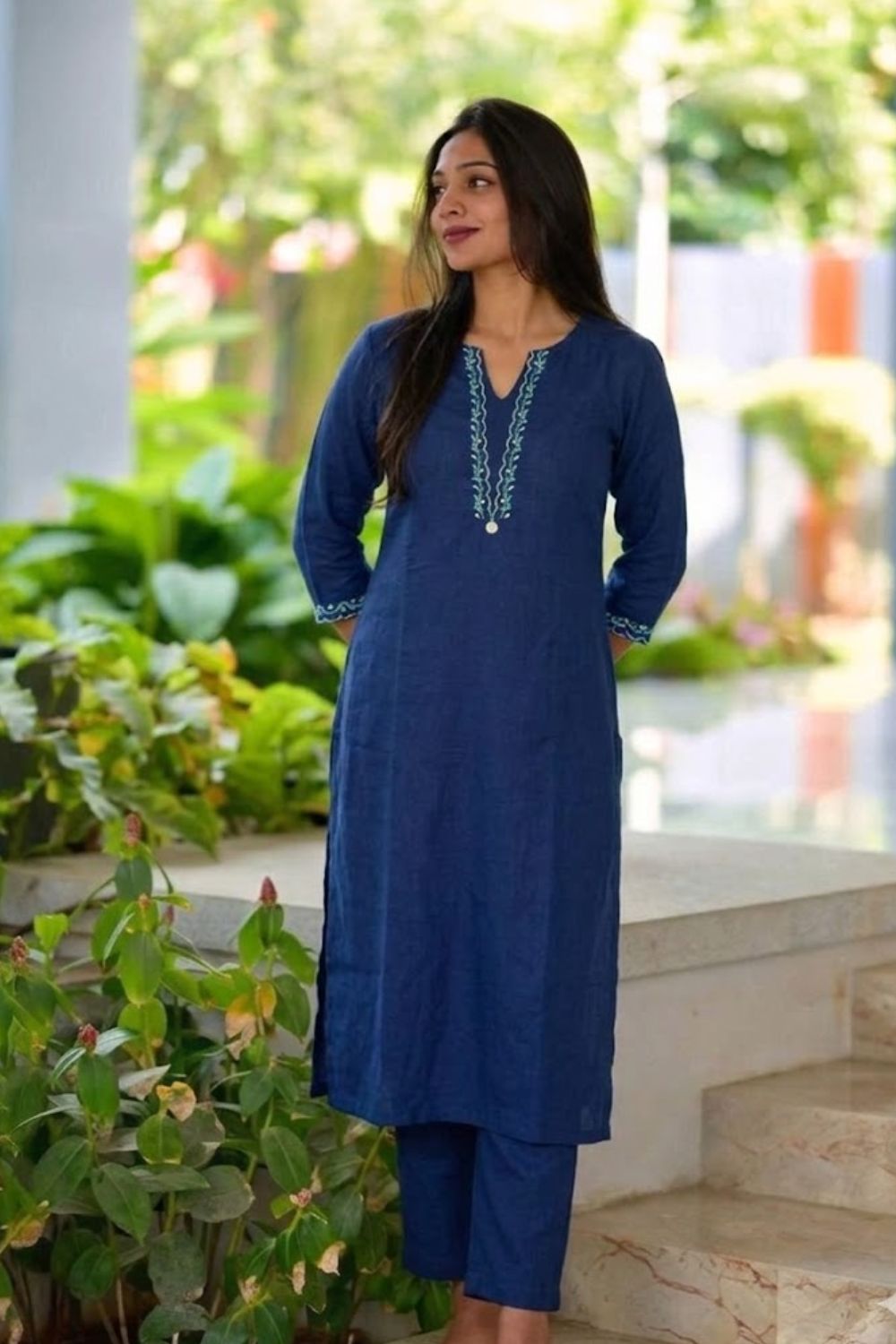 Mythri Women’s Rayon Embroidered Straight Kurti – V-Neck Scallop Edge Kurti for Women | Everyday Ethnic Kurti - RS02