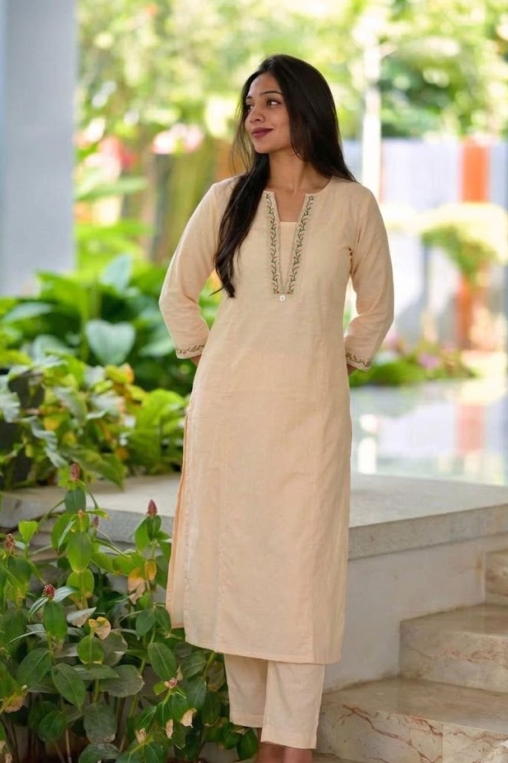 Mythri Women’s Rayon Embroidered Straight Kurti – V-Neck Scallop Edge Kurti for Women | Everyday Ethnic Kurti - RS02