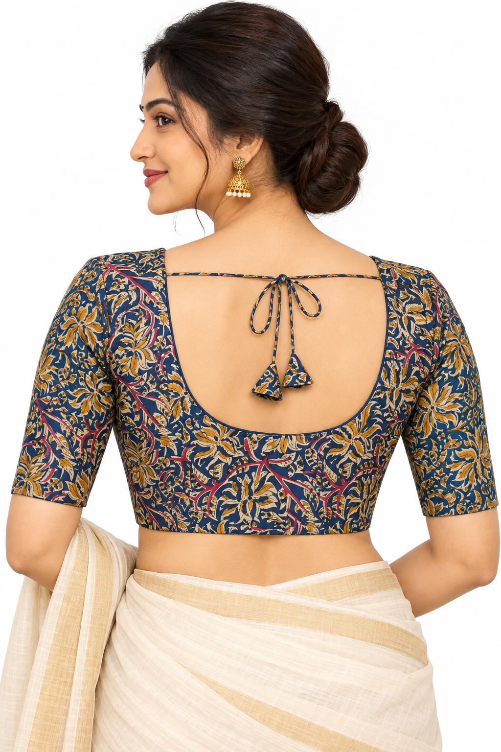 Women's Prints Cotton Blend Saree Blouse with Round Neck, Elbow Sleeve and Regular Fit | Ready-to-Wear Saree Blouse for Daily Wear & Festive Wear - 144B