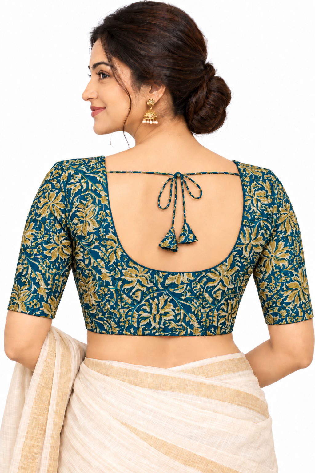 Women's Prints Cotton Blend Saree Blouse with Round Neck, Elbow Sleeve and Regular Fit | Ready-to-Wear Saree Blouse for Daily Wear & Festive Wear - 144B