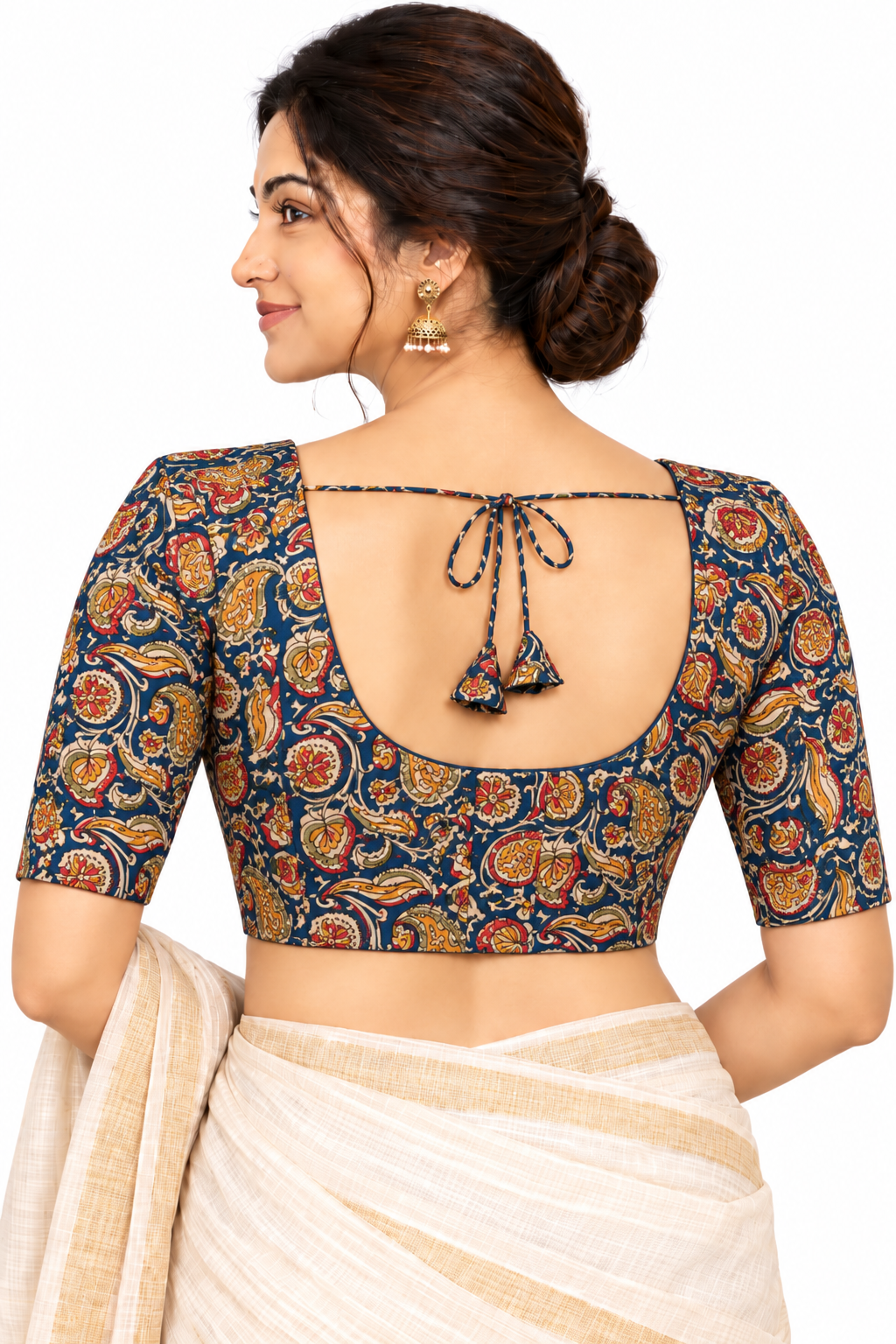 Women's Prints Cotton Blend Saree Blouse with Round Neck, Elbow Sleeve and Regular Fit | Ready-to-Wear Saree Blouse for Daily Wear & Festive Wear - 144D