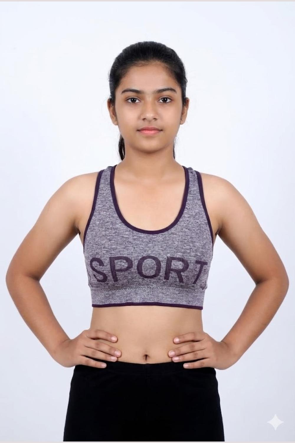 Teen Girls' Cotton-Blend Padded Sports Bra | Seamless, Removable Pads, Everyday Comfort Bra - 1537