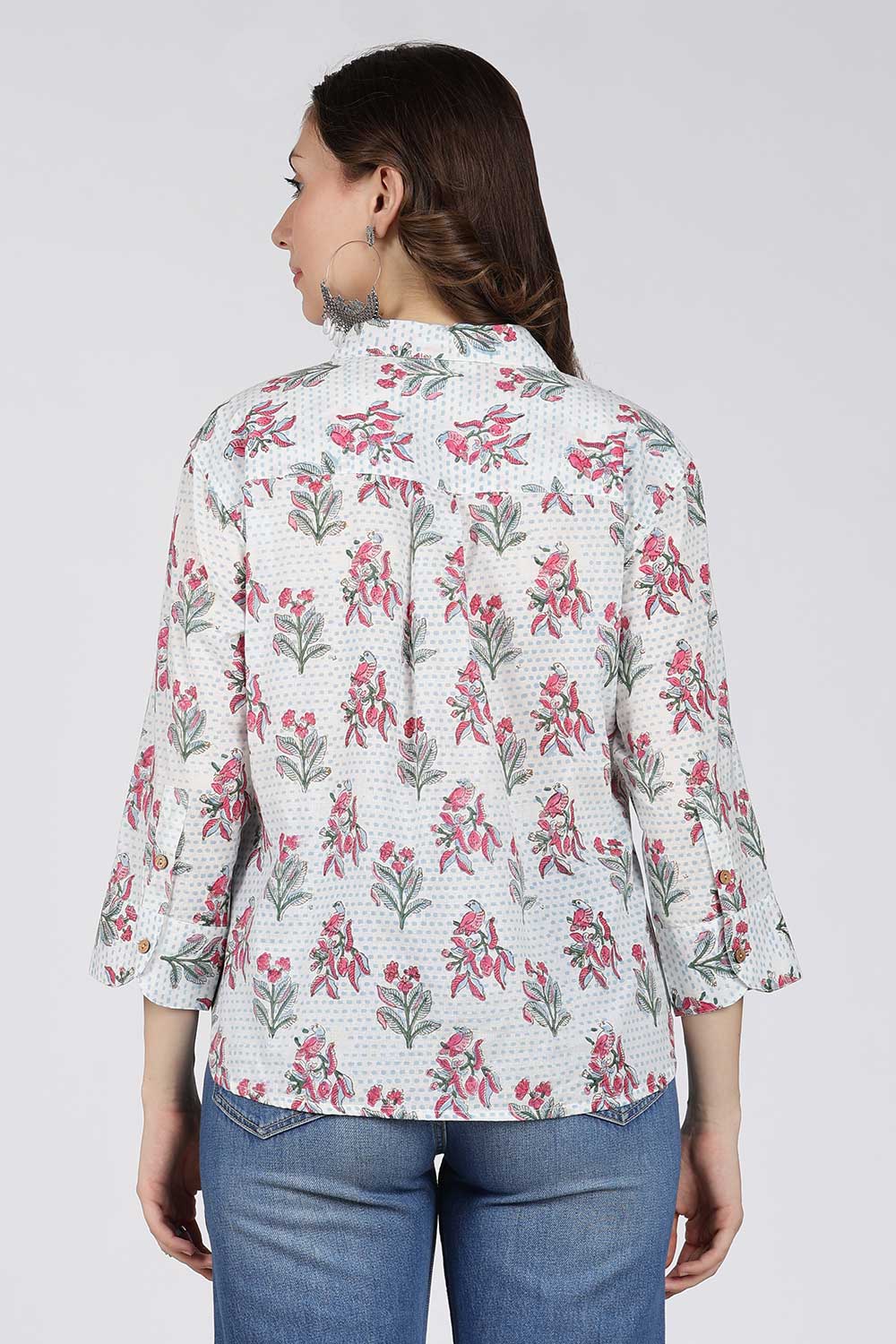 Mythri Women’s Cotton Top – Jaipur Hand Block Print Shirt Collar Top with Pleats | Regular Fit Everyday Wear - UNI1