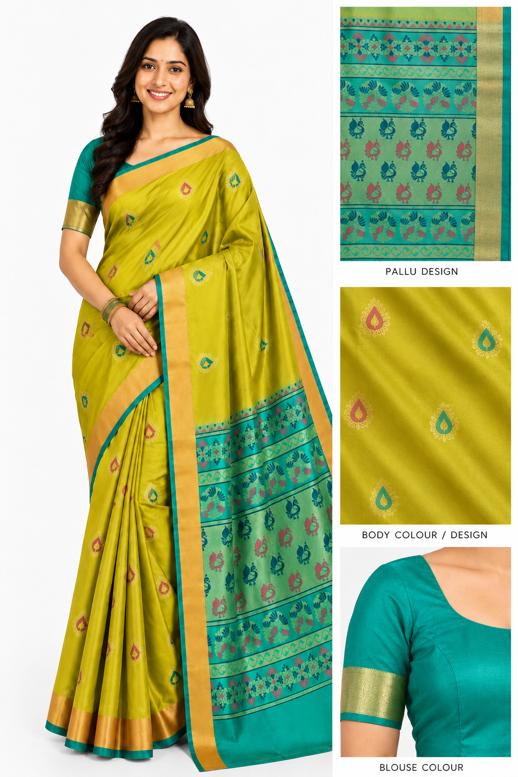 Women's Jacquard Art Silk Saree | Lightweight Ethnic Wear Saree for Office Wear, Daily Wear, Festive Wear, Pooja Wear, Family Gatherings - V051
