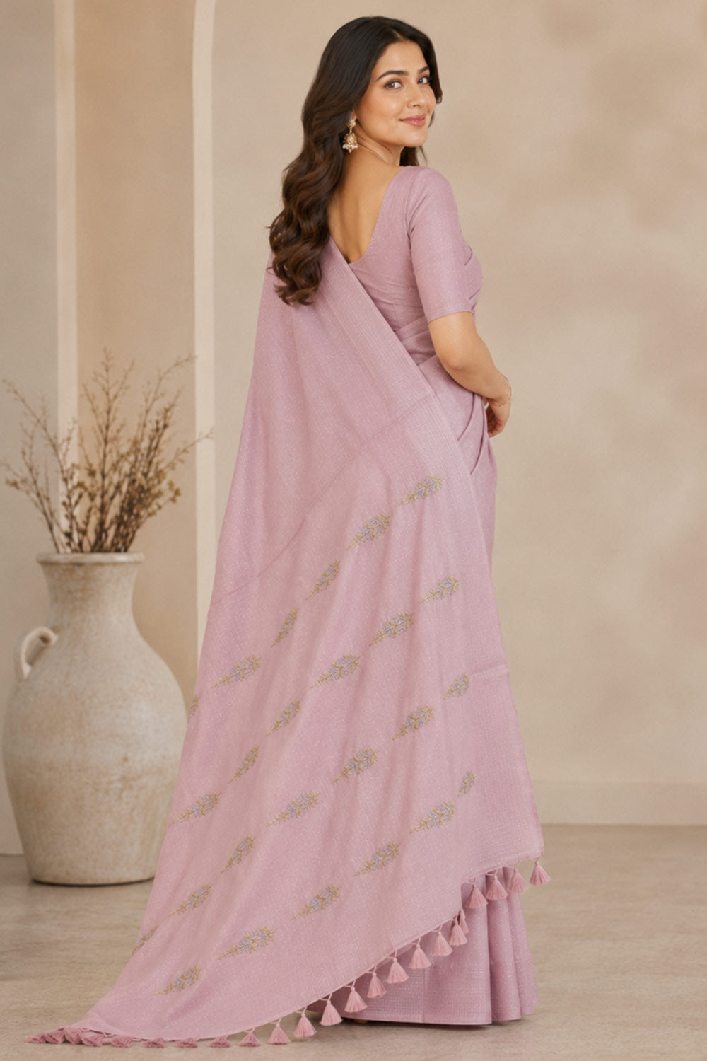 Womens Cotton Saree with Blouse – Pink Embroidered Cotton Rich Saree for Women | Festive Wear, Party Wear & Traditional Ethnic Saree - WS01