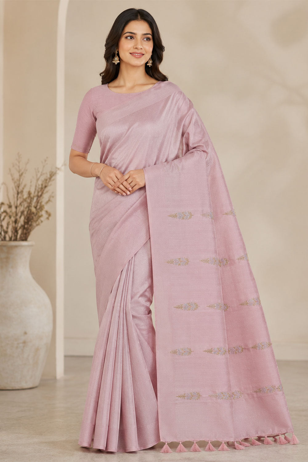 Womens Cotton Saree with Blouse – Pink Embroidered Cotton Rich Saree for Women | Festive Wear, Party Wear & Traditional Ethnic Saree - WS01
