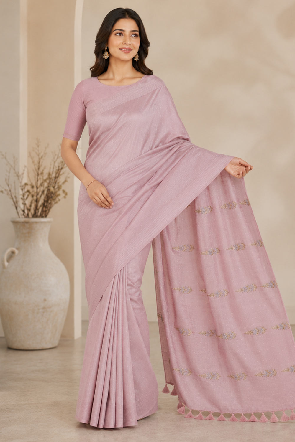 Womens Cotton Saree with Blouse – Pink Embroidered Cotton Rich Saree for Women | Festive Wear, Party Wear & Traditional Ethnic Saree - WS01