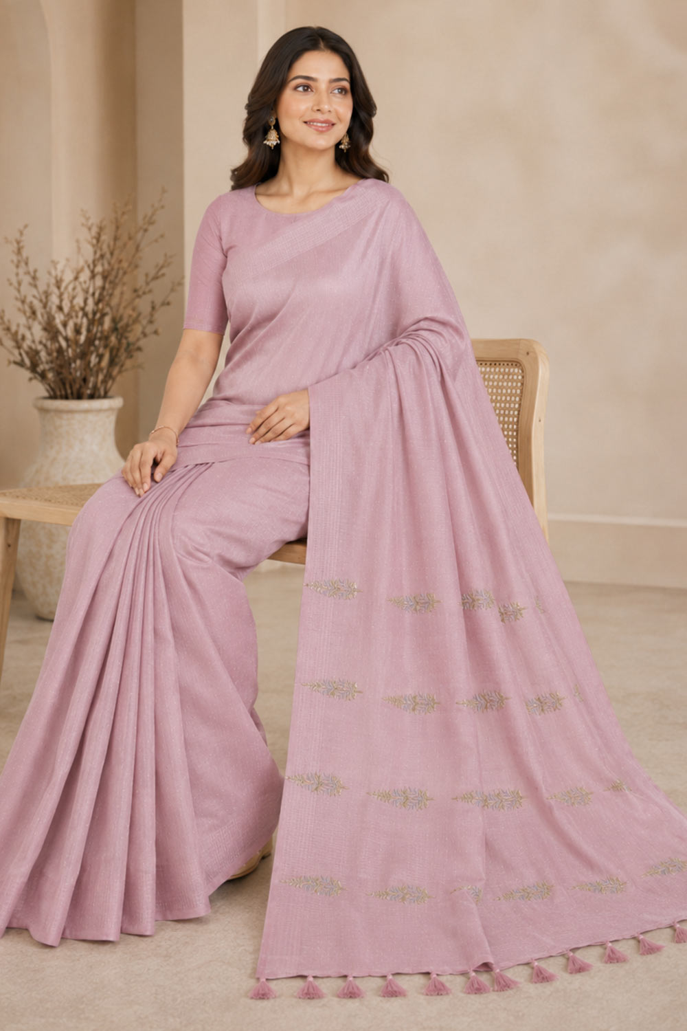 Womens Cotton Saree with Blouse – Pink Embroidered Cotton Rich Saree for Women | Festive Wear, Party Wear & Traditional Ethnic Saree - WS01