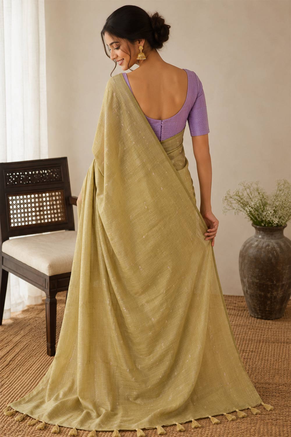 Womens Gold Cotton Rich Saree with Blouse – Embroidered Festive Saree for Women | Wedding & Party Wear Saree - WS03