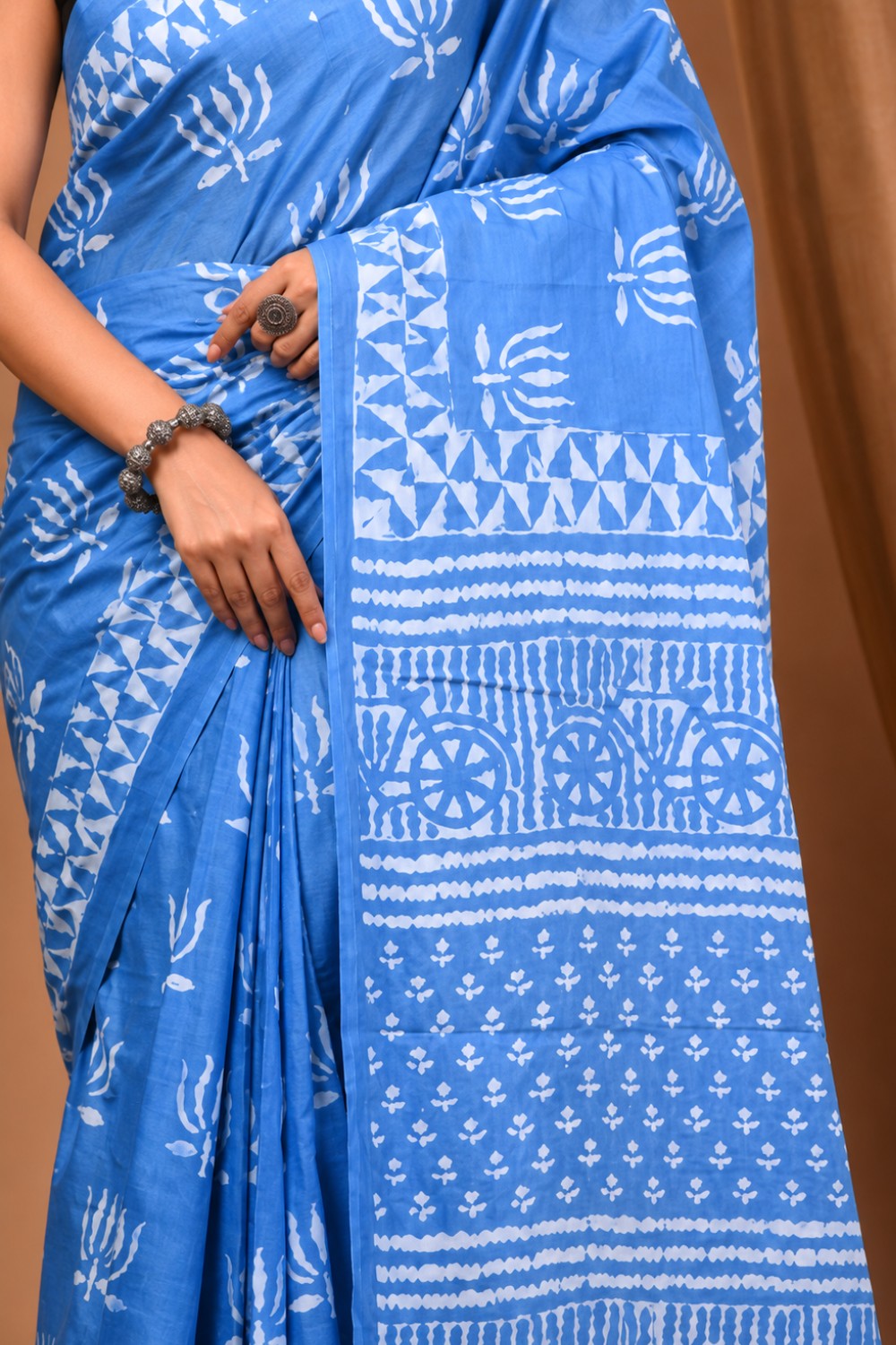 Women’s Light Blue Pure Cotton Jaipur Print Saree with Blouse | Traditional & Office Wear Cotton Saree - WS05