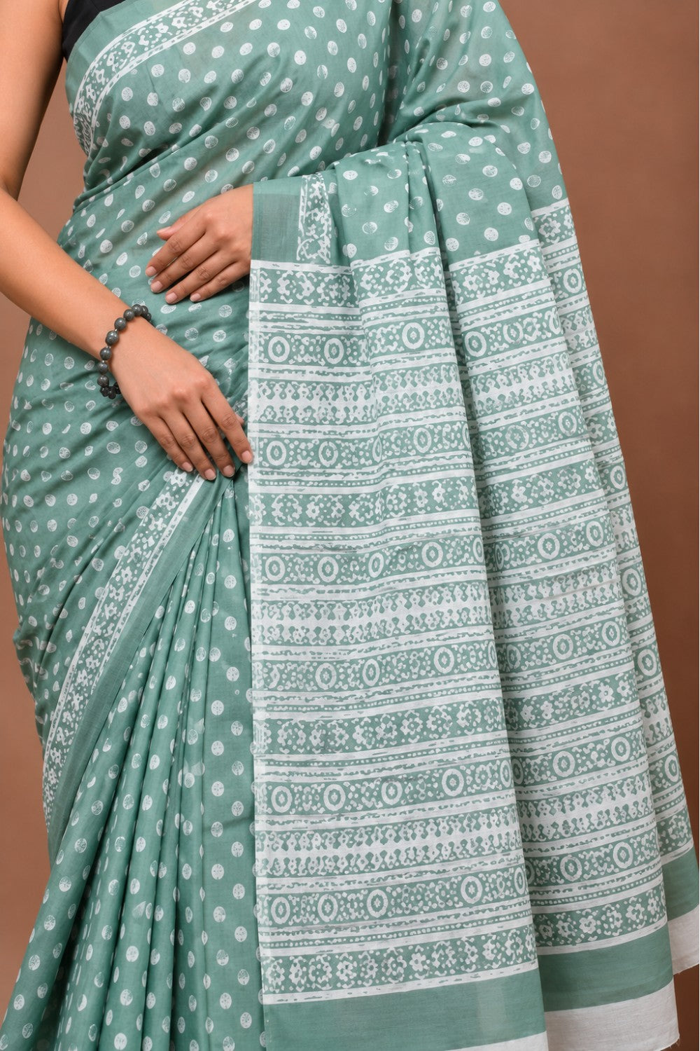 Women’s Pure Cotton Jaipur Print Saree with Blouse – Light Green Printed Cotton Saree for Women | Ethnic Wear & Daily Wear Saree - WS05