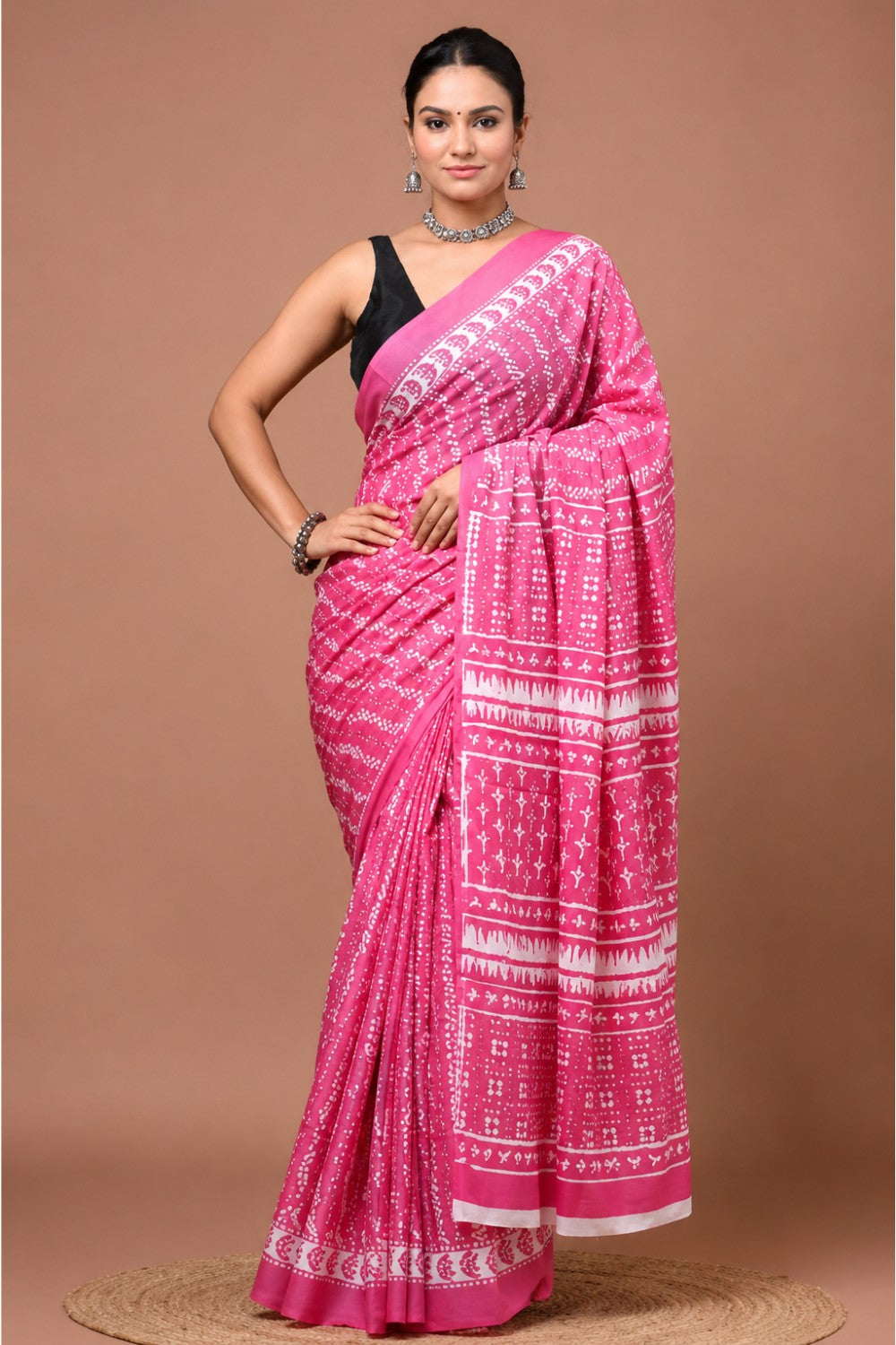 Women’s Pink Pure Cotton Saree with Blouse – Jaipur Print Daily Wear Ethnic Saree for Women - WS05