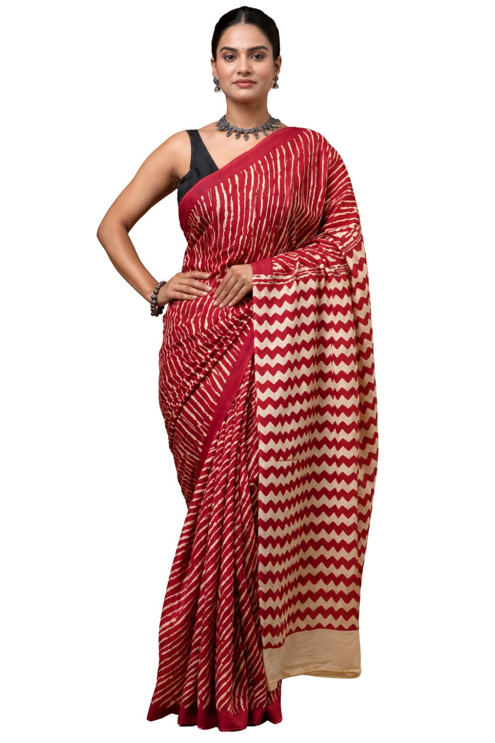 Women’s Maroon Pure Cotton Jaipur Print Saree with Blouse – Printed Traditional Saree for Women | Festive Ethnic Wear - WS05