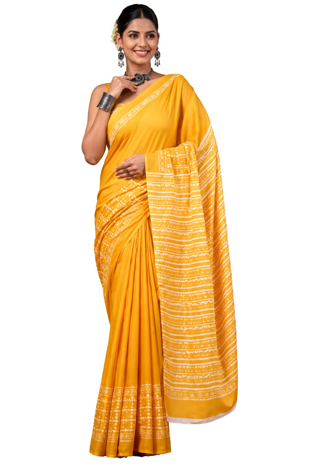 Women’s Mustard Pure Cotton Printed Saree with Blouse – Jaipur Print Traditional Cotton Saree for Women - WS05