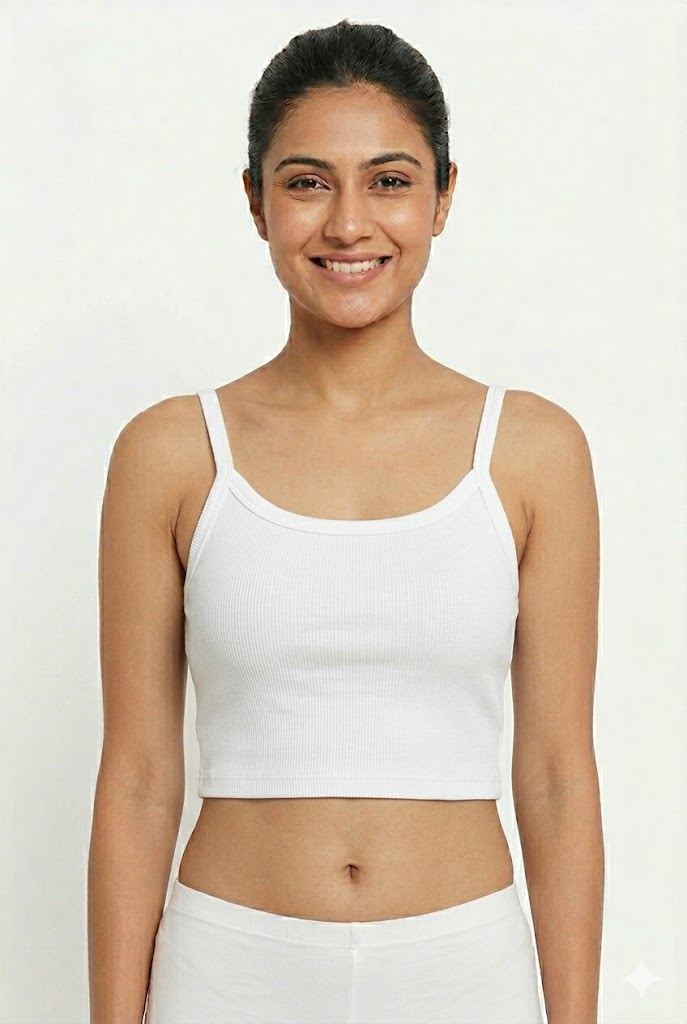 Seamless Crop Slip for Women & Teens – Padded Cotton Blend Full Coverage Slip with Adjustable Straps | Innerwear & Outerwear Crop Top - 1019