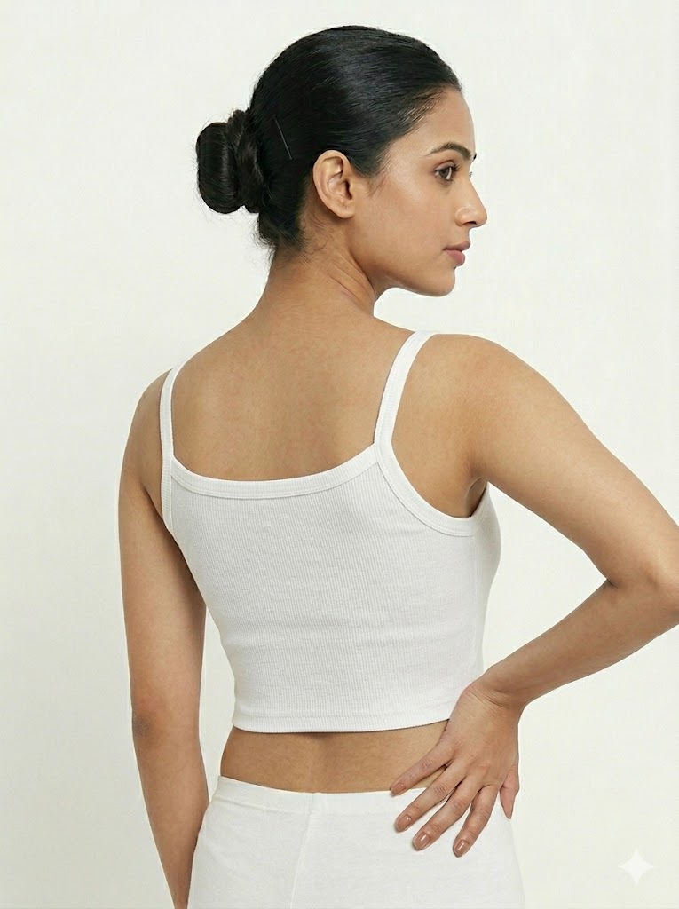 Seamless Crop Slip for Women & Teens – Padded Cotton Blend Full Coverage Slip with Adjustable Straps | Innerwear & Outerwear Crop Top - 1019