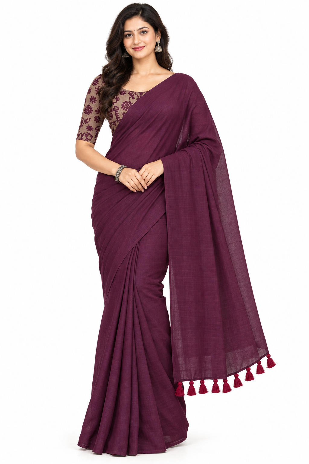 Women's Solid Cotton Blend Khadi Saree | Lightweight Ethnic Wear Saree for Daily Wear & Casual Outings - G359